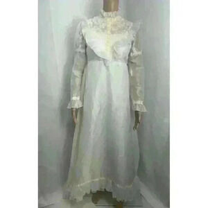 VTG Alfred Angelo Wedding Dress Long Sleeve Train Pearl Lace High Neck Sz 4